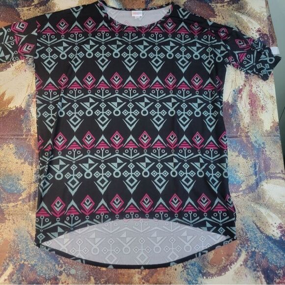 LulaRoe Irma Women's Black Short Sleeve Tunic Shirt Geometric Print Size Large - Picture 1 of 9